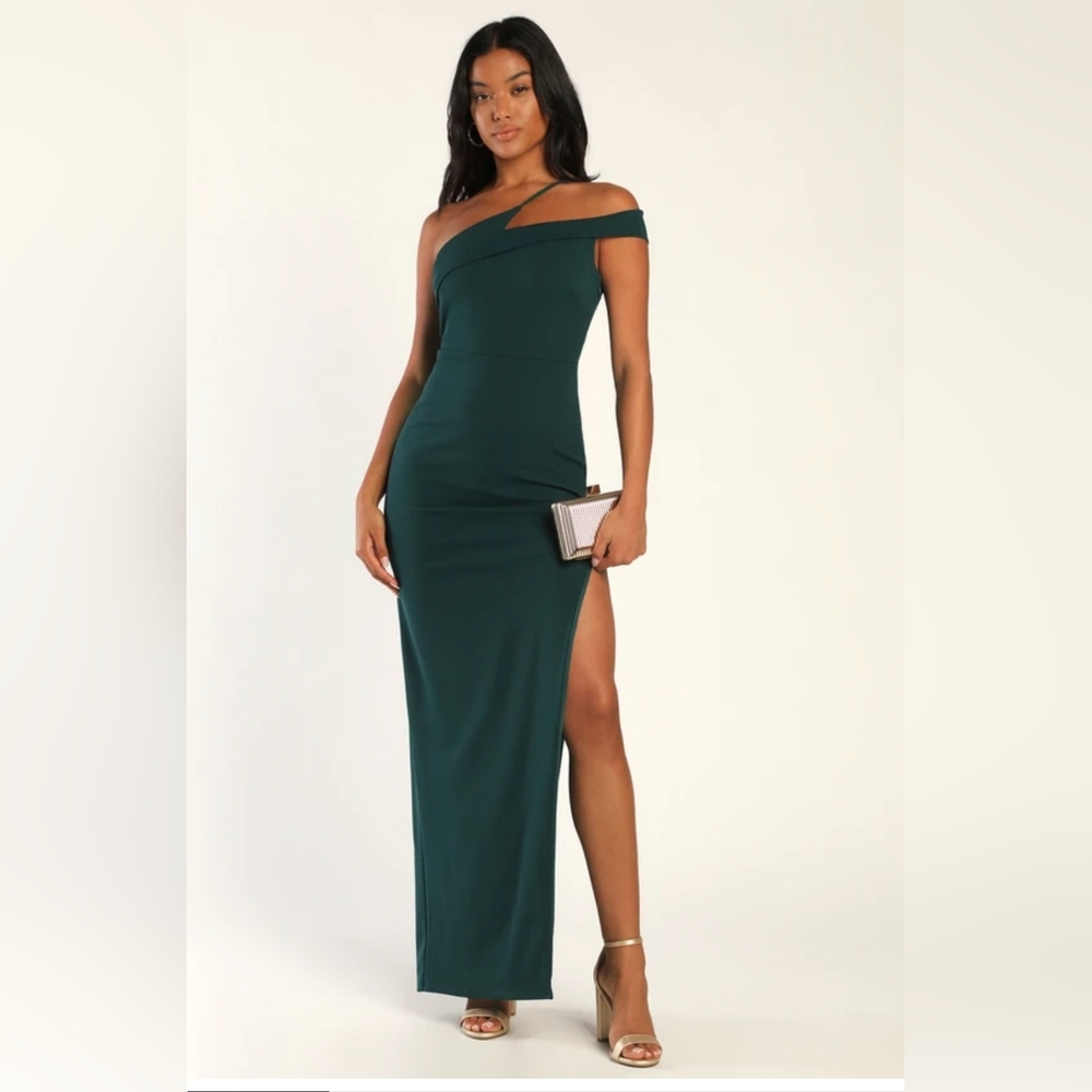 Trendy Arrival Hunter Green One-Shoulder Maxi Dress Size L